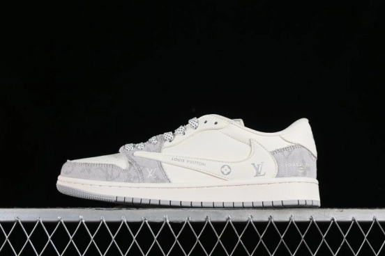 Nike Travis Scott x Fragment Design x Jordan Air Jordan 1 Low OG SP AJ1 LV Grey Denim Culture Casual Sneakers - LJ5188-004