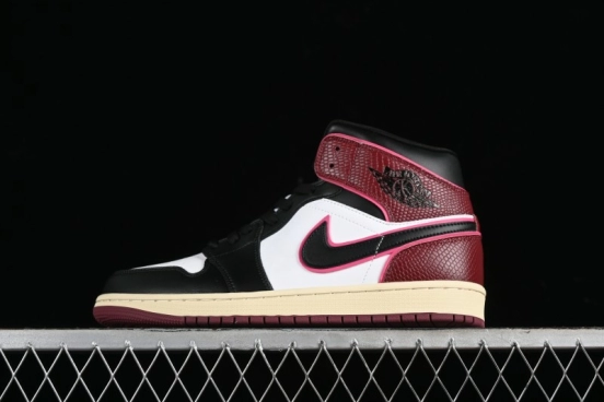 Nike Air Jordan 1 Mid AJ1 Snake Print Black Red Toe Mid-Top Basketball Shoes - FQ7818-101
