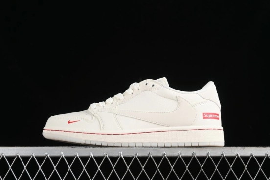 Nike Travis Scott x Fragment Design x Air Jordan 1 Low OG SP AJ1 Supreme Collaboration - Classic Off-White Low-Top Lifestyle Sneakers - XY2688-104