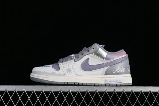 Nike Air Jordan 1 Low AJ1 Retro Basketball Shoes with Panda Mischief Modern Floral Design - 553560-053