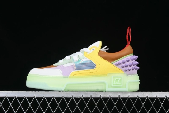 Christian Louboutin Funnyto Flat French Luxury Brand Green Color Block Low Top Sneakers - X.D4