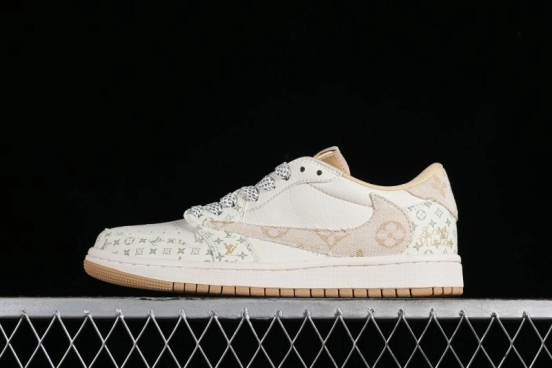 Nike Air Jordan 1 Low OG SP Travis Scott x Fragment Design Retro Sneakers with Reverse Swoosh - SJ2068-006