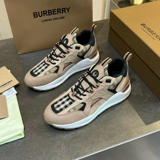 2025 Unisex Burberry Beige Black Suede Leather Cotton Sneakers Vintage Check MJ00380