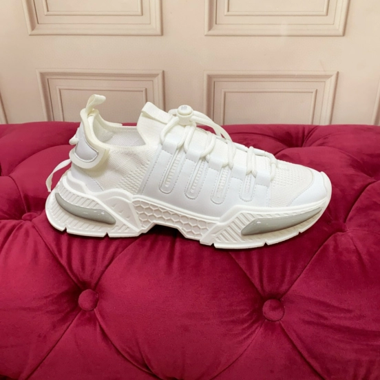2024 Unisex Dolce & Gabbana White Knit Leather Sneakers MJ00340