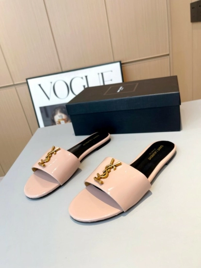 2025 Women Yves Saint Laurent Pink Leather Slippers LY00180