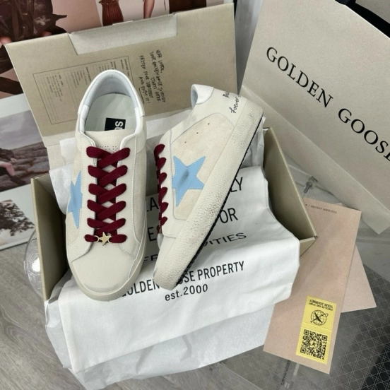 2025 Women GGDB Blue White Leather Sneakers MJ00260