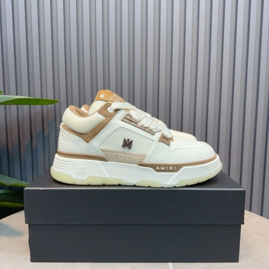 2024 Unisex Amiri White Beige Leather Mesh Sneakers MJ00360