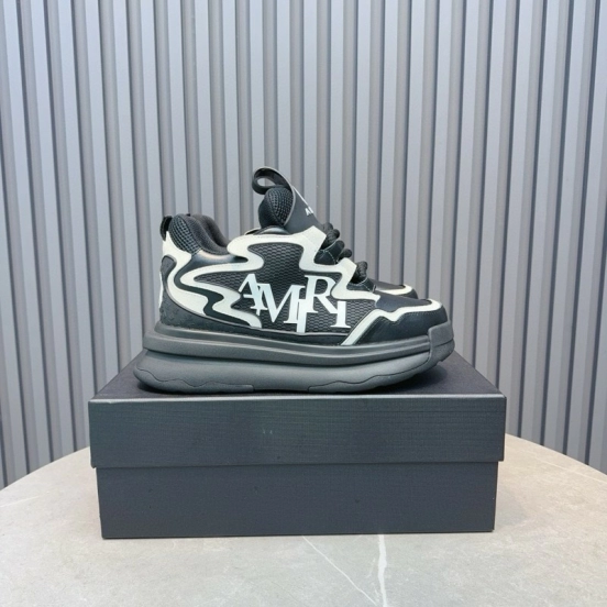 2024 Unisex Amiri Black White Mesh Leather Sneakers MJ00410
