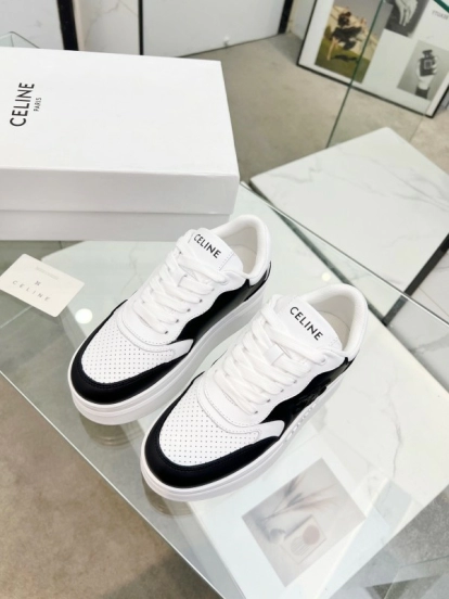 2025 Women Celine Black White Leather Platform Sneakers Block Triomphe LY00270