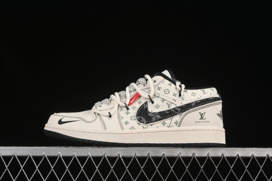 Nike Air Jordan 1 Low AJ1 Black Fabric Swoosh Drawstring High-End Custom Low-Top Retro Basketball Shoes - YX5066-356