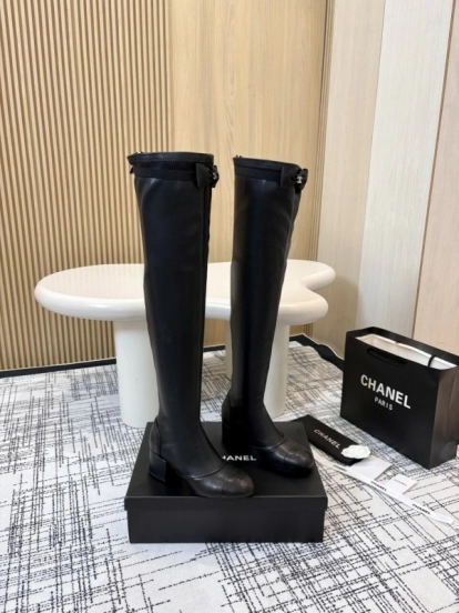 Chanel Classic Chunky Heel Back Zipper Long Boots - LY00360
