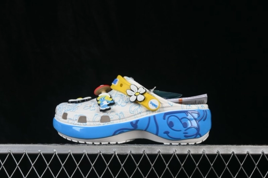 Crocs Smurfs Platform Clog Round-Toe Thick-Sole Clogs - White Blue Yellow