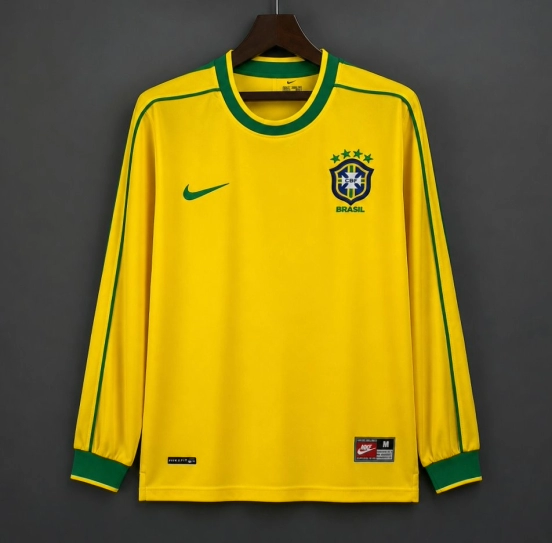 Retro 1998 Brazil Home Long Sleeve Jersey
