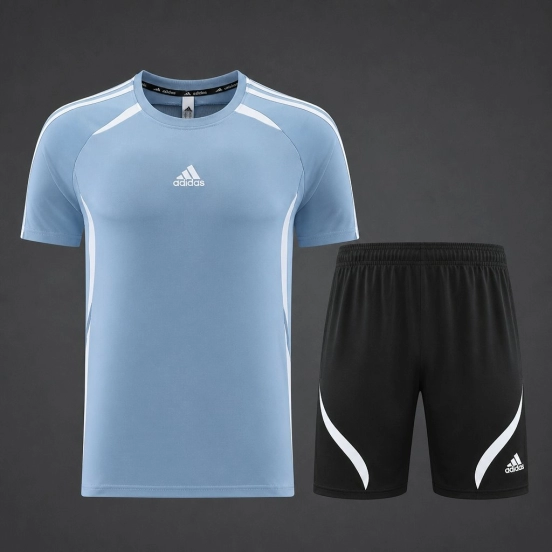 26/27 Adidas 16 Blue Grey Short Sleeve+Soccer Shorts