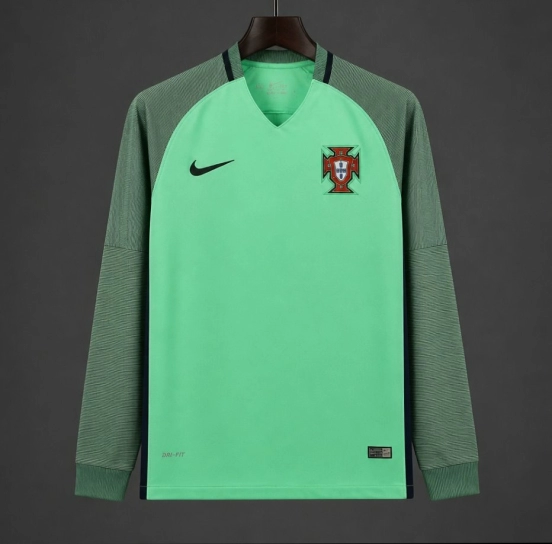 Retro 2016 Portugal Away Green Long Sleeve Jersey