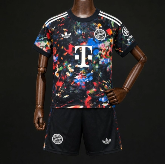 Player Version 26/27 Kids FC Bayern München Black with Floral Abstract Allover Print Third Jersey
