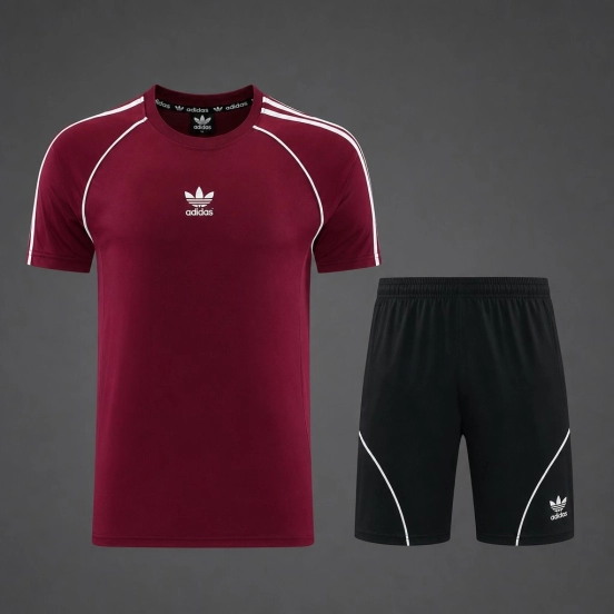 26/27 Adidas AD15  Dark Red Short Sleeve+Soccer Shorts